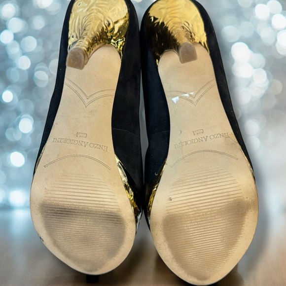 Enzo Angiolini Suede and Gold Peep Toe Pumps -  Easully High-Heel Size 6 1/2 M - Picture 8 of 10